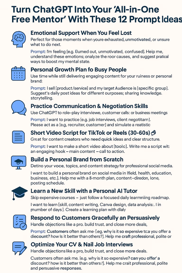 Turn ChatGPT Into Your Free All-in-One Mentor – 12 Smart & Safe Use Cases